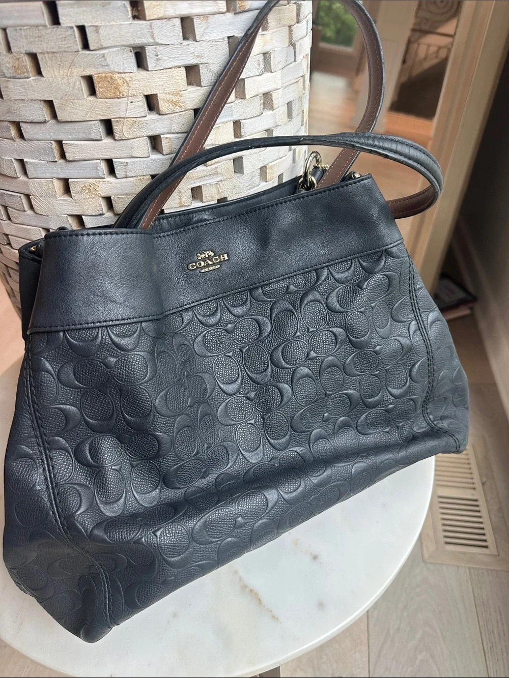 Coach Black Embossed Signature Leather Shoulder Bag